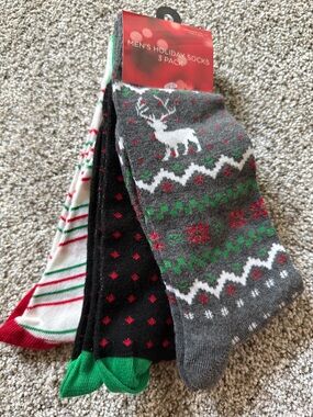 Men's Holiday Socks 3-Pack - Gray Reindeer & Festive Stripes